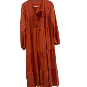 SHEIN M Burnt Orange Long Sleeve Prairie Maxie Dress